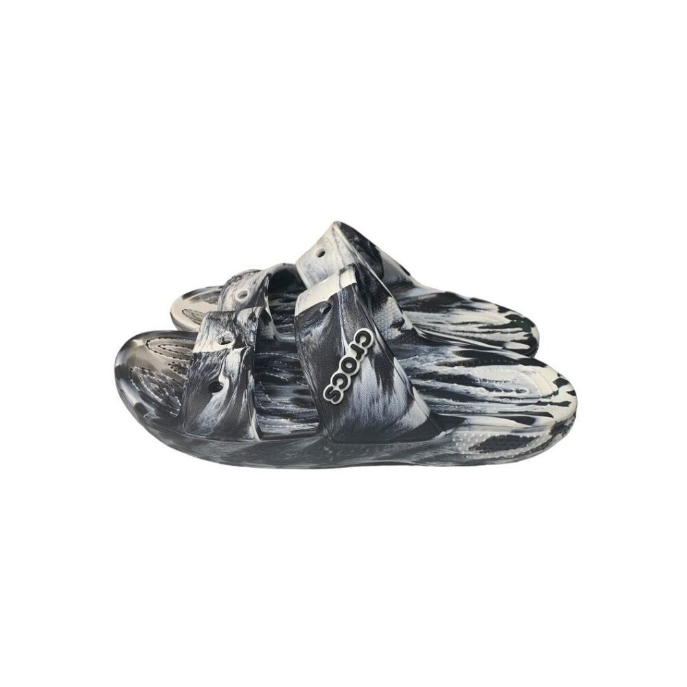 Size 10 Womens (8 Mens) Crocs‎ Adult Unisex Marbled Black White Slide Sandals